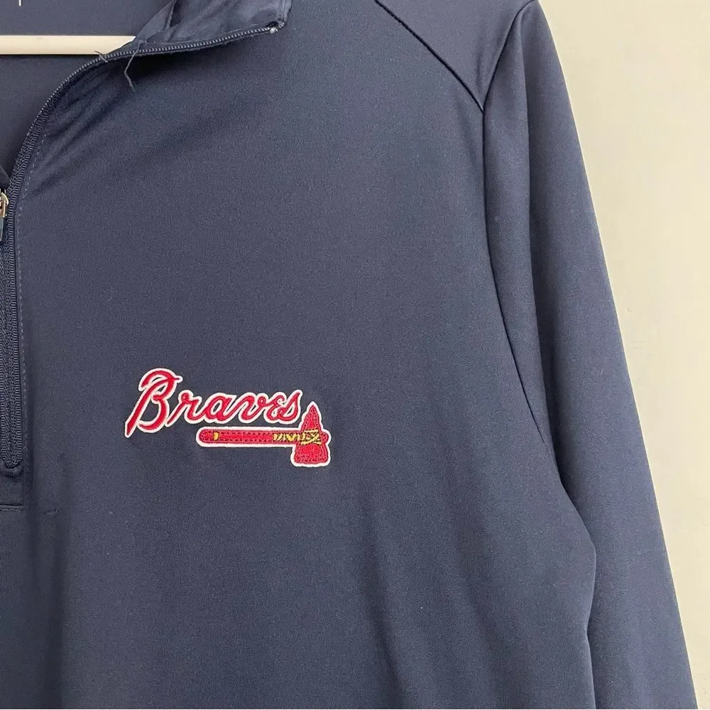 Men’s Braves Navy Quarter-Zip Pullover with Logo Long Sleeve Tee